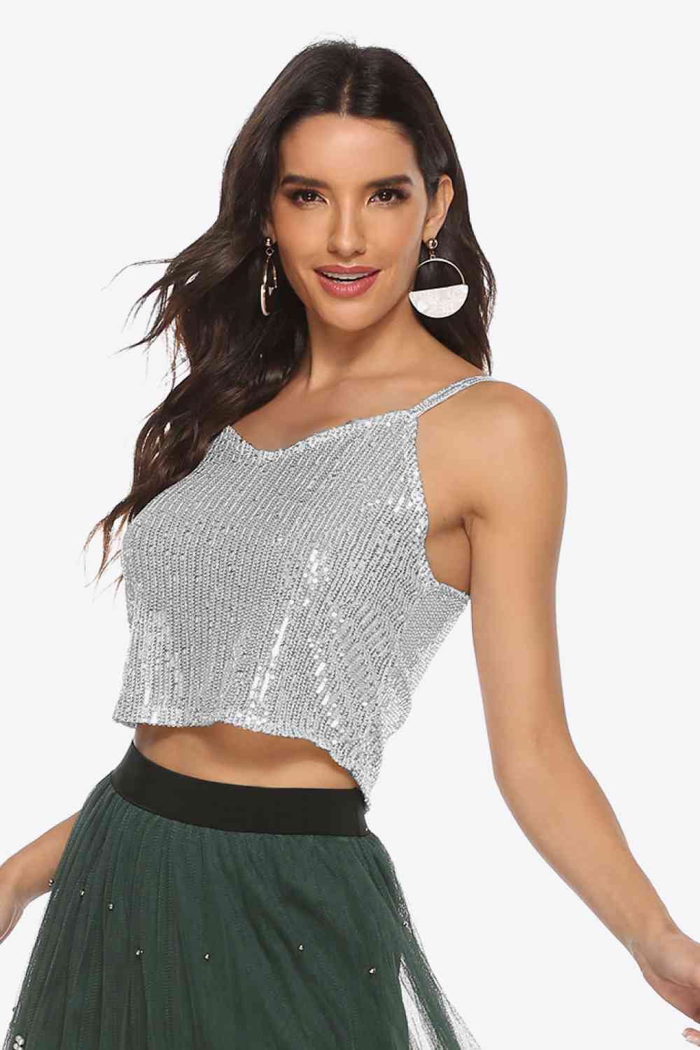 Dark Slate Gray Sequin Cropped Cami Holiday