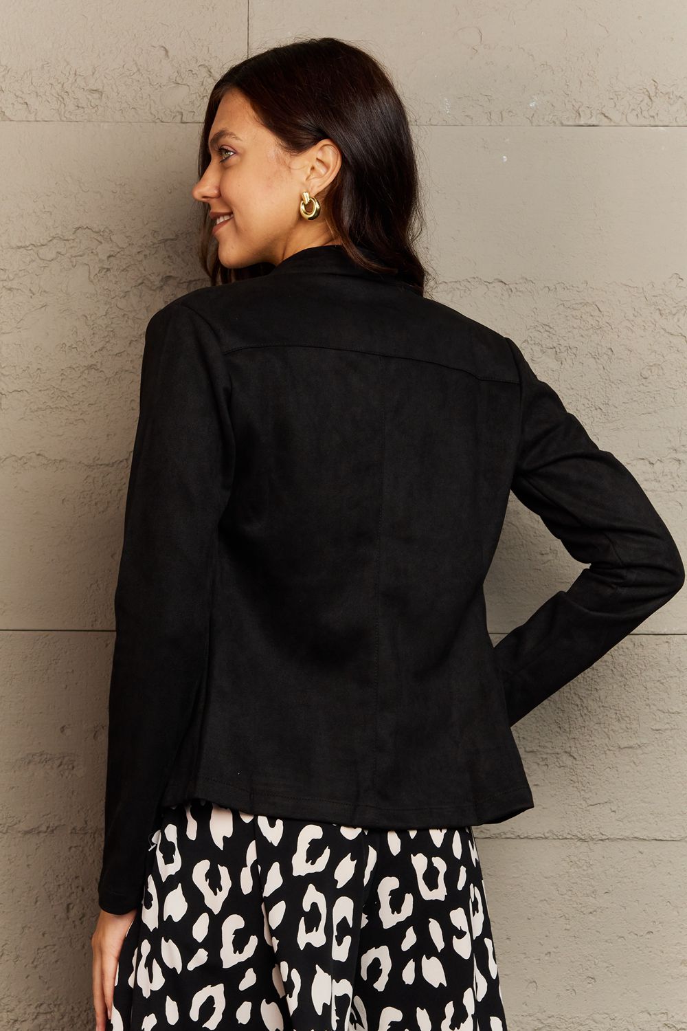 Black Ninexis Full Size Lapel Collar Long Sleeve Jacket Clothing