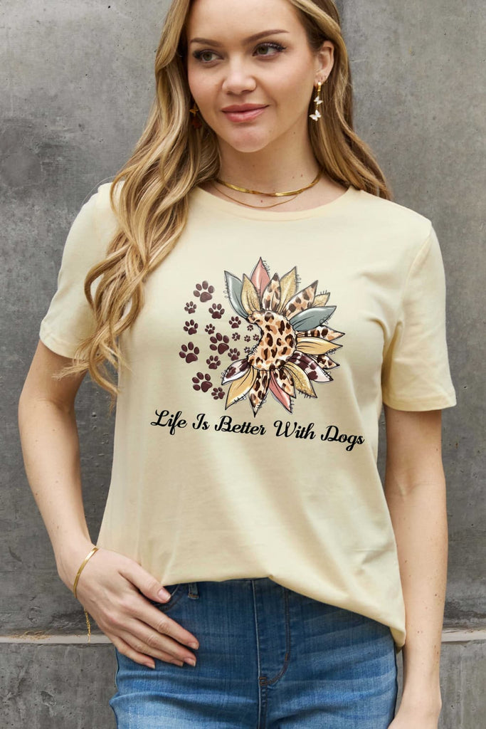 Rosy Brown Simply Love Simply Love Full Size LIFE IS BETTER WITH DOGS Graphic Cotton Tee Graphic Tees