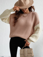 Gray Sun Kissed Two-Tone Rib-Knit Dropped Shoulder Sweater Shirts & Tops