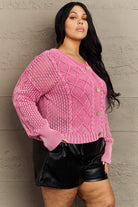 Rosy Brown Soft Focus Full Size Wash Cable Knit Cardigan in Fuchsia Cardigan