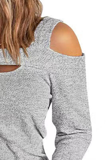 Gray Full Size Cutout Cold Shoulder Blouse Plus Size Clothes