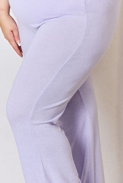 Thistle Progress Not Perfection High Waist Ultra Soft Knit Flare Pants- Lavender activewear