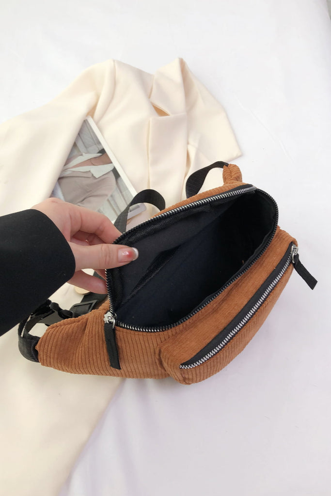 Light Gray Corduroy Sling Bag Handbags