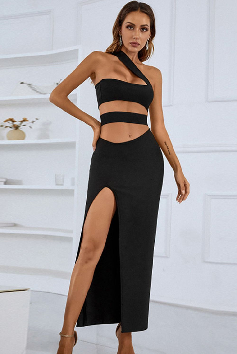 Light Gray I Never Want Summer To End One-Shoulder Cutout Front Split Maxi Dress Cocktail Dresses