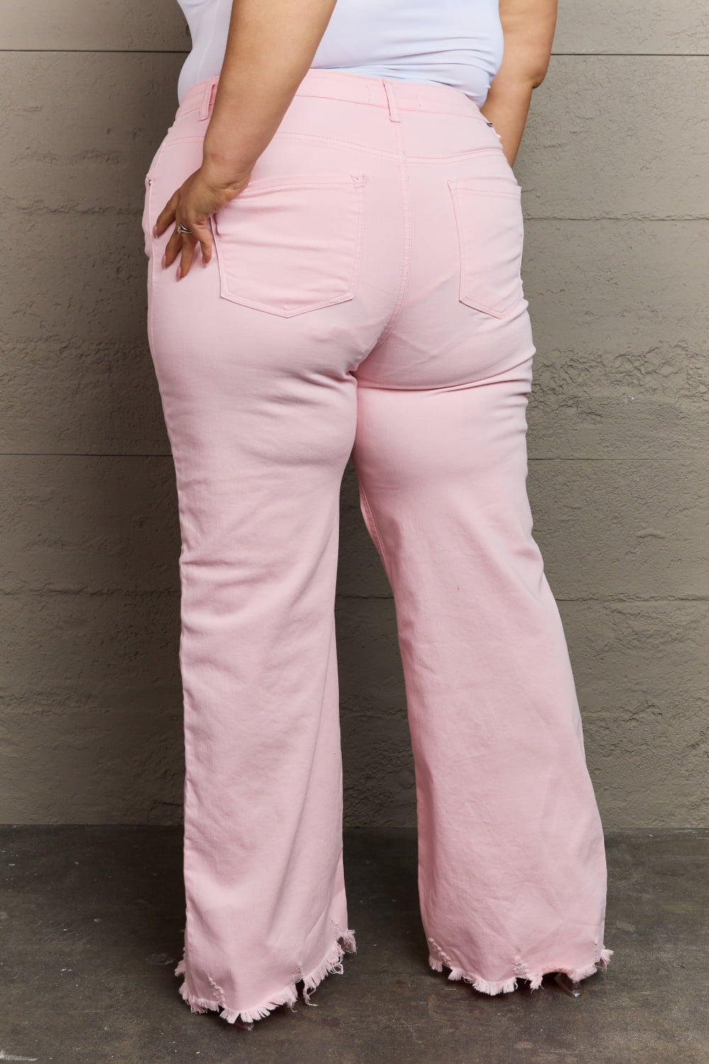Rosy Brown Raelene Full Size High Waist Wide Leg Jeans in Light Pink Denim