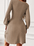 Rosy Brown V-Neck Long Sleeve Mini Dress Clothing