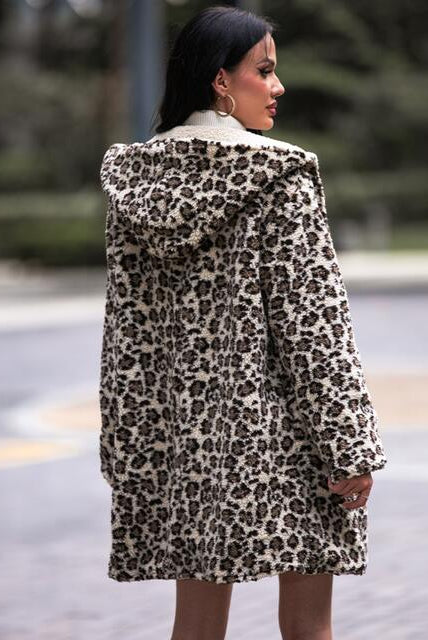 Light Gray Leopard Print Hooded Teddy Coat Trends