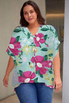 Rosy Brown Plus Size Printed Notched Neck Half Sleeve Top Tops