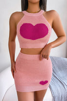 Thistle Heart Contrast Ribbed Sleeveless Knit Top and Skirt Set Outfit Sets