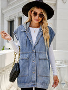 Gray Hooded Sleeveless Denim Top with Pockets Denim