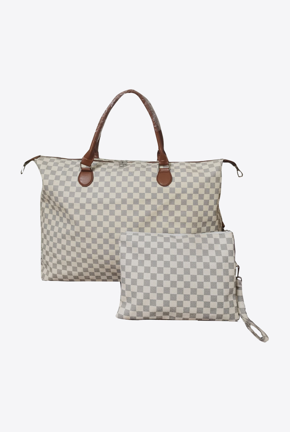 White Smoke Checkered Two-Piece Bag Set Handbags