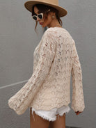 Slate Gray Don't Wait Up Openwork Dropped Shoulder Knit Top Sweaters
