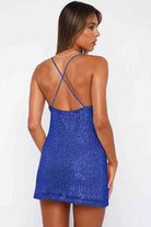 Dark Slate Blue Center Of Attention Cowl Neck Contrast Sequin Sleeveless Mini Dress Mini Dress