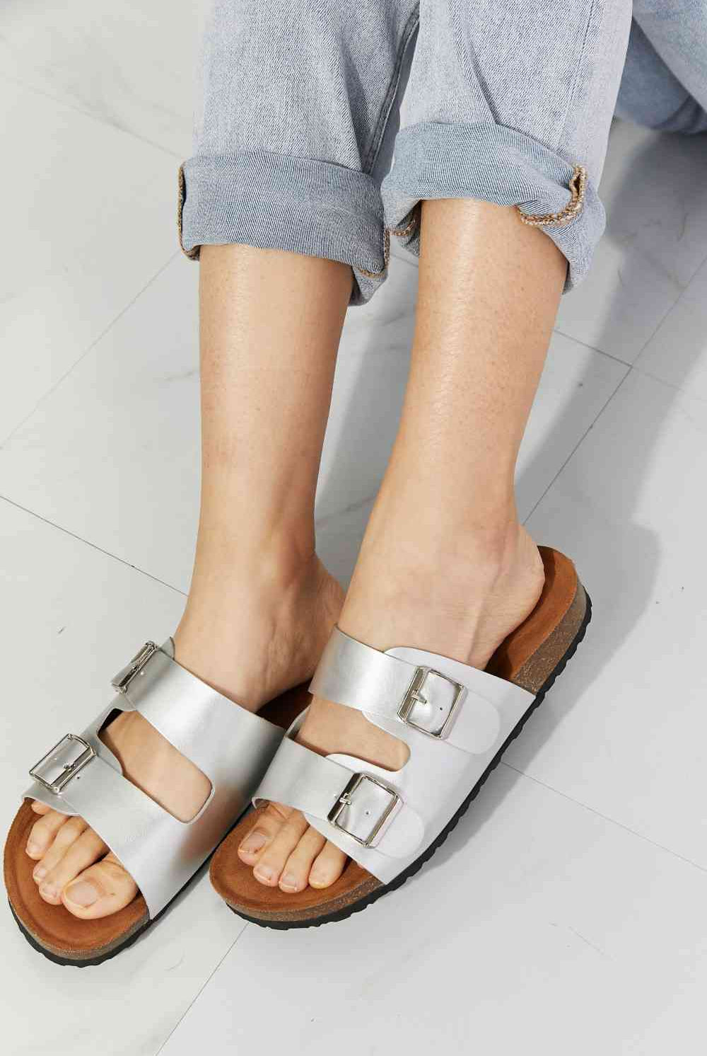 Gray MMShoes Best Life Double-Banded Slide Sandal in Silver Shoes