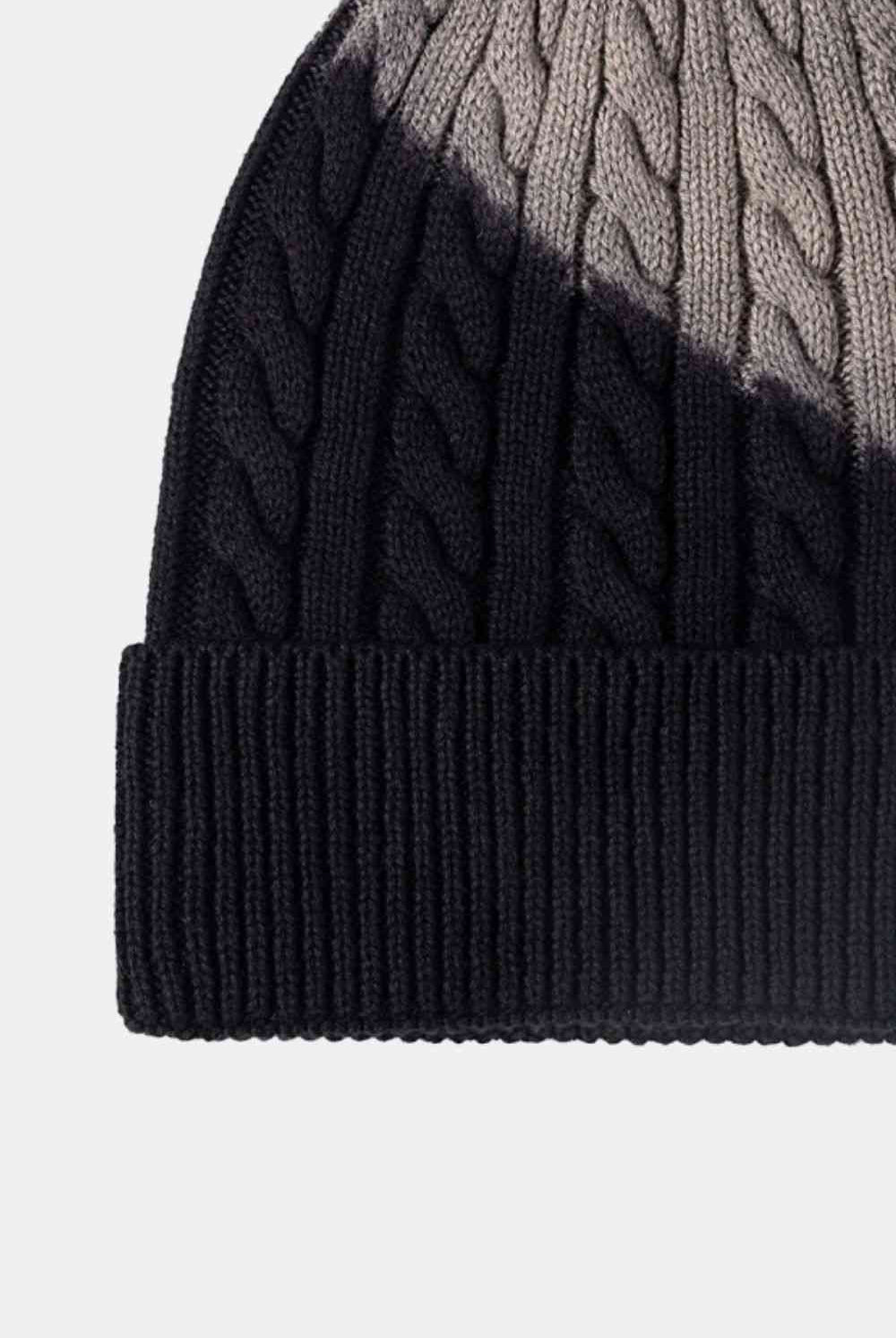 Black Contrast Tie-Dye Cable-Knit Cuffed Beanie Winter Accessories