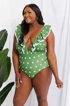 Lavender Marina West Swim Moonlit Dip Ruffle Plunge Swimsuit in Mid Green Swimwear