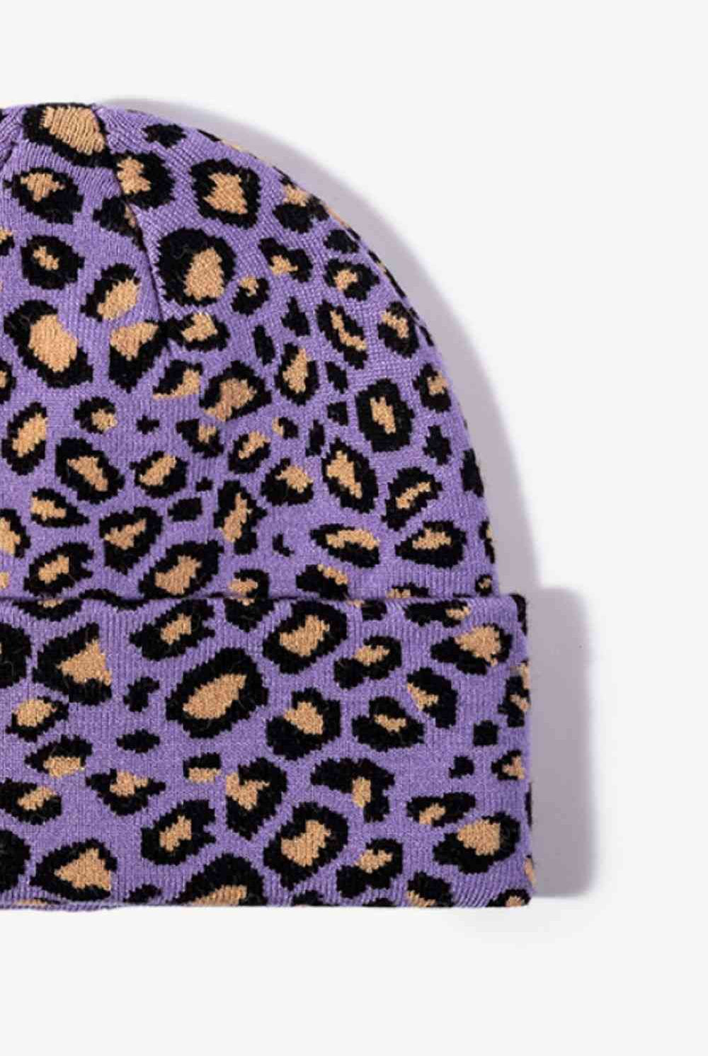 Black Leopard Pattern Cuffed Beanie Winter Accessories