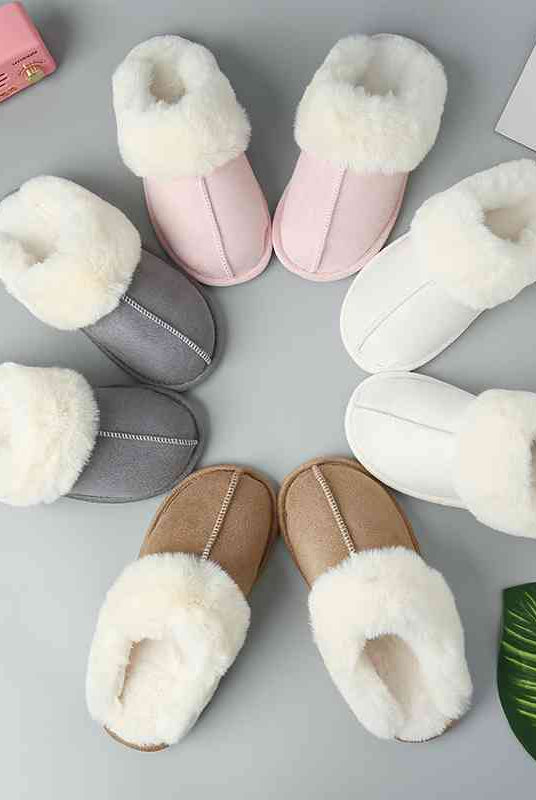 Gray Faux Suede Center Seam Slippers Shoes
