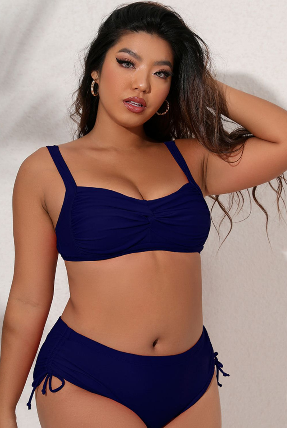 Gray Plus Size Twist Front Tied Bikini Set Swimwear