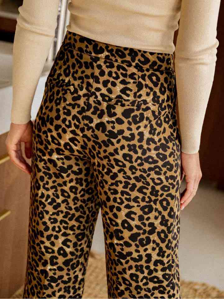 Rosy Brown Leopard Wide Leg Pants Trends