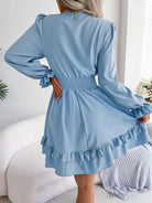 Gray Make You Happy Tie Front Smocked Waist Flounce Sleeve Dress Casual Dresses