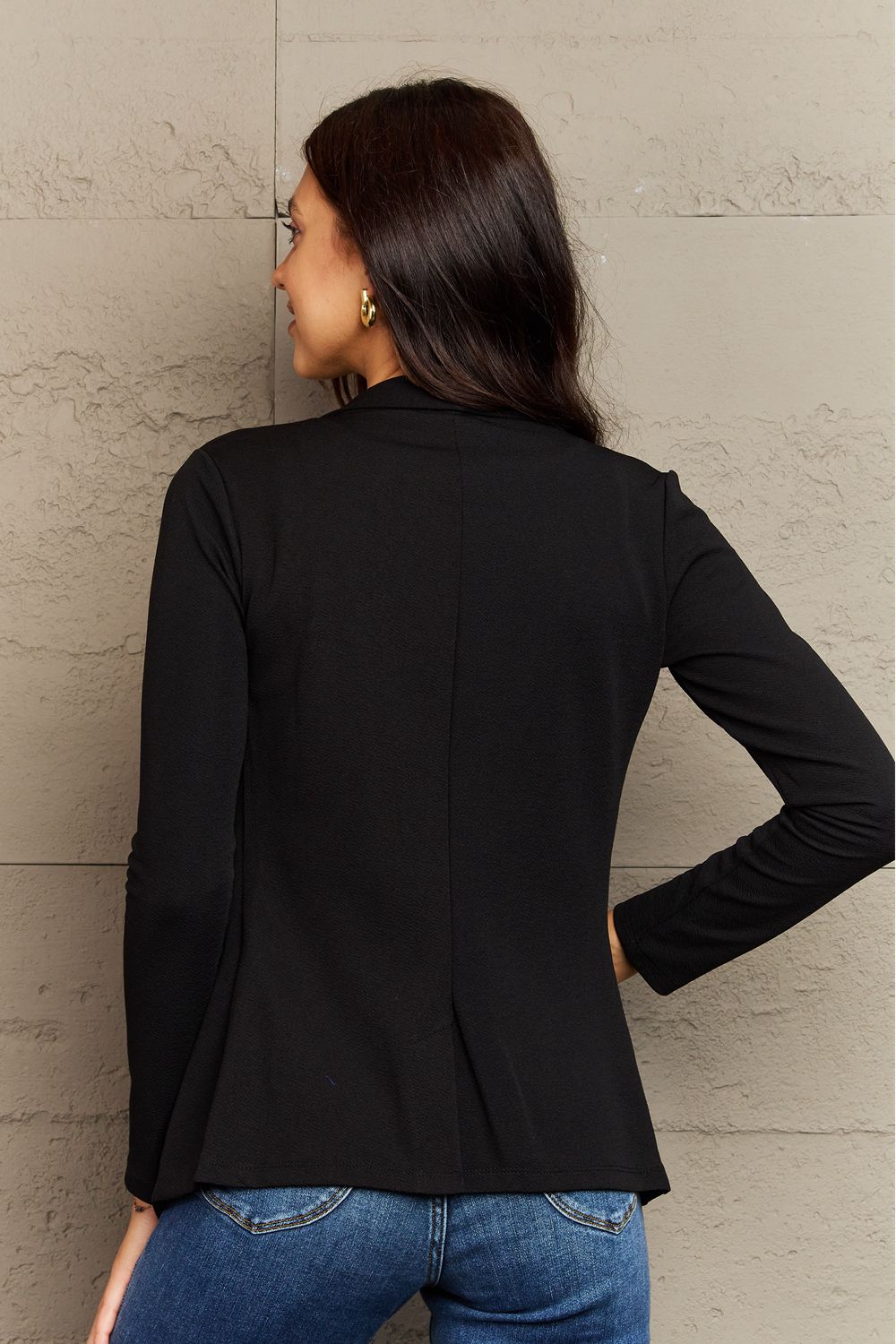 Dark Gray Ninexis Full Size Long Sleeve Lapel Collar Jacket Clothing