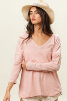 Wheat BiBi Exposed Seam V-Neck Long Sleeve T-Shirt Valentine's Day