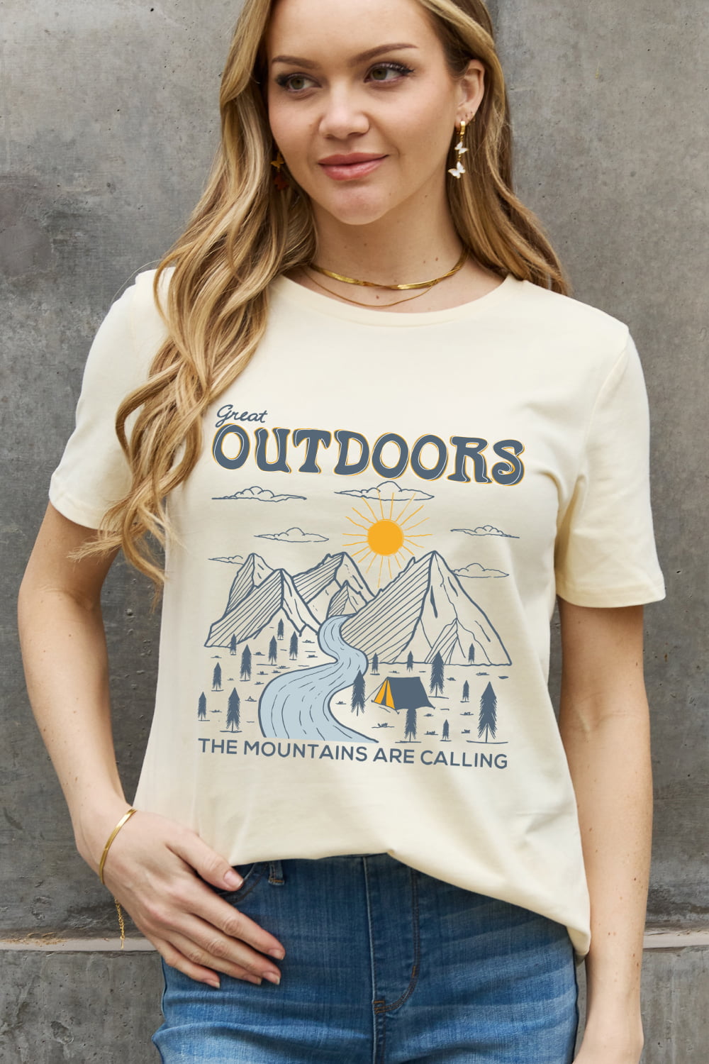 Rosy Brown Simply Love Full Size GREAT OUTDOORS Graphic Cotton Tee Tops