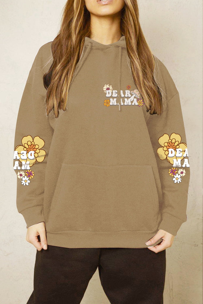 Rosy Brown Simply Love Simply Love Full Size DEAR MAMA Flower Graphic Hoodie Sweatshirts