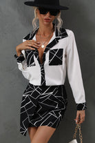 Dark Slate Gray Poetic Justice Printed Collared Neck Long Sleeve Shirt Blouses