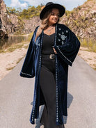 Gray Plus Size Embroidery Open Front Long Sleeve Cardigan Plus Size Clothing