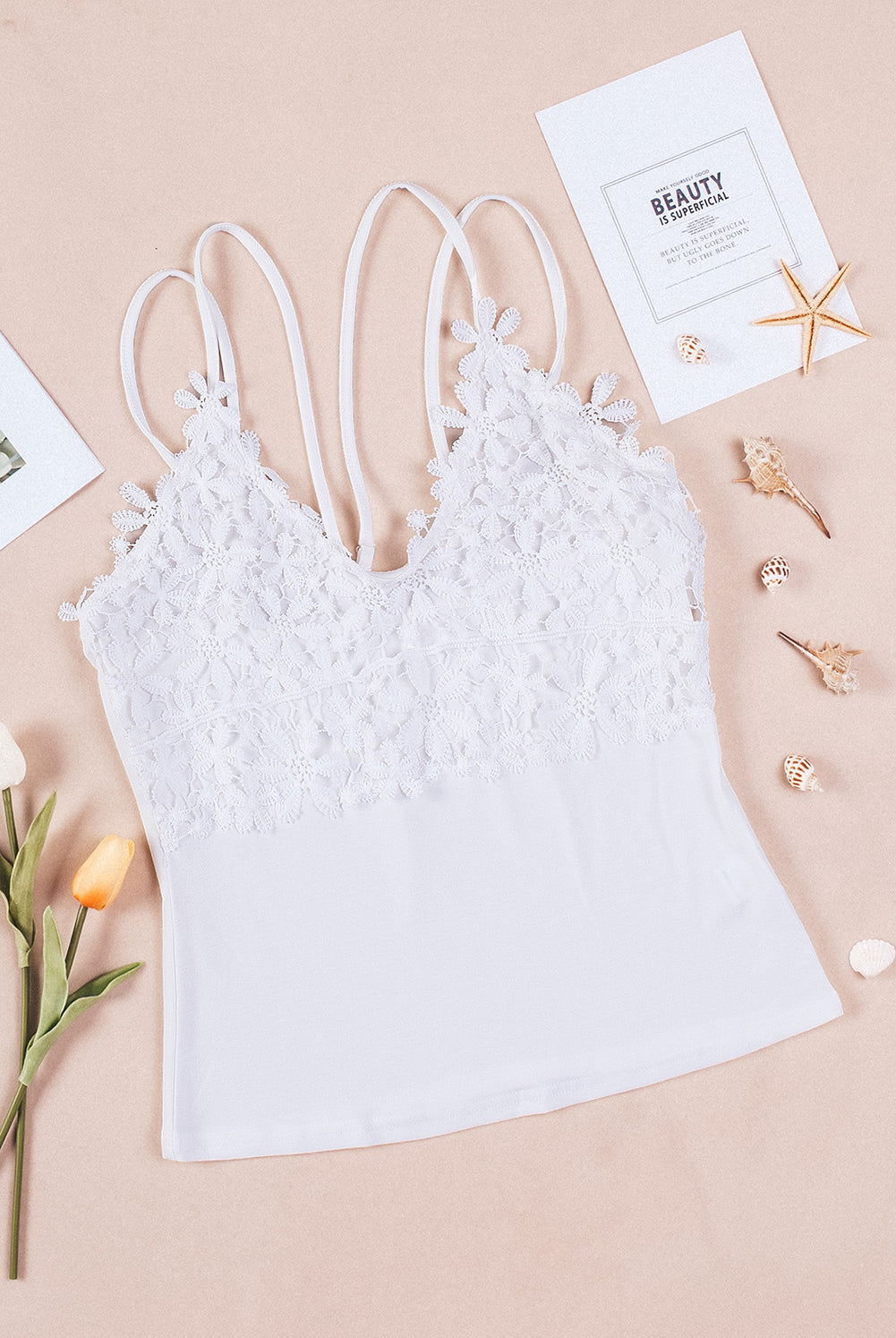 Light Gray Ray Of Sunshine Lace Double Spaghetti Strap Cami Top Shirts & Tops