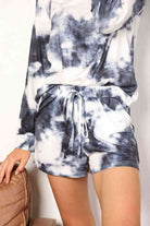 Light Gray Double Take Tie-Dye Round Neck Top and Shorts Lounge Set Loungewear