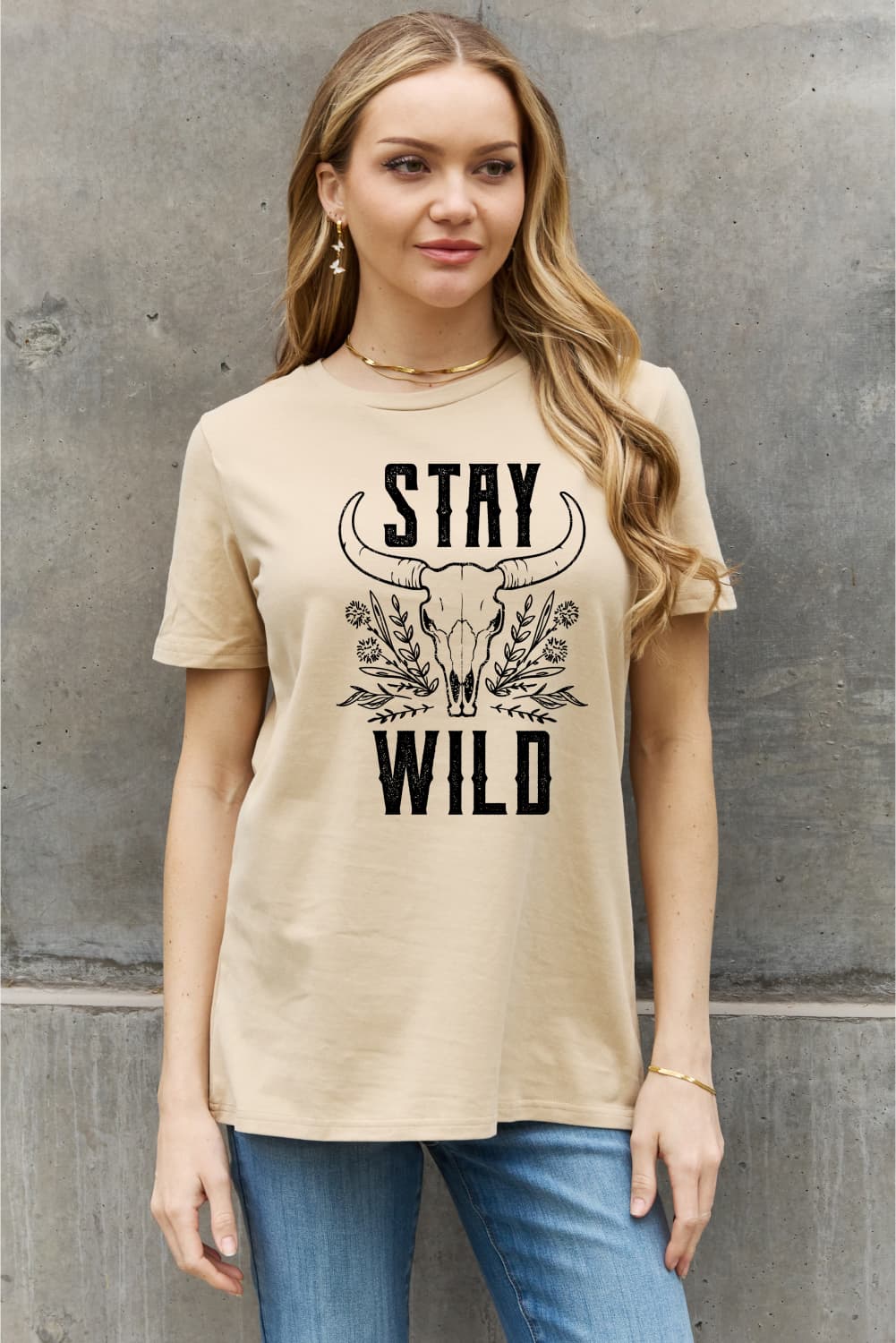 Light Slate Gray Simply Love Full Size STAY WILD Graphic Cotton Tee Tops