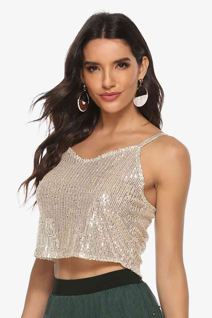 Dark Slate Gray Sequin Cropped Cami Holiday