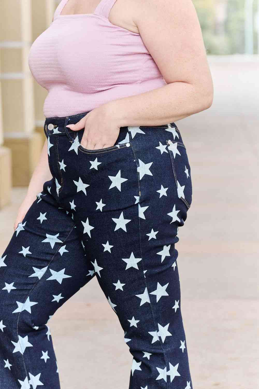 Dark Slate Gray Judy Blue Janelle Full Size High Waist Star Print Flare Jeans Clothing