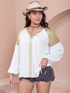 Gray Plus Size Sequin Tie Neck Dropped Shoulder Blouse Clothing