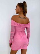 Thistle Glitter Ruched Off-Shoulder Long Sleeve Bodycon Dress