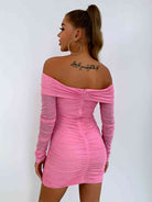 Thistle Glitter Ruched Off-Shoulder Long Sleeve Bodycon Dress Holiday