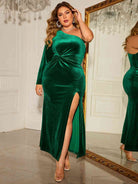 Tan Plus Size One-Shoulder Twisted Split Dress Holiday