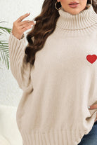 Light Gray Plus Size Turtle Neck Long Sleeve Sweater Clothing