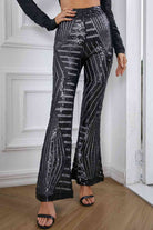 Gray Double Take Sequin High Waist Flared Pants Holiday