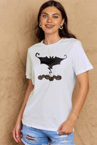 Rosy Brown Simply Love Full Size Bat & Pumpkin Graphic Cotton T-Shirt Clothing