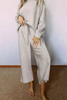 Gray So Cozy Dropped Shoulder Top and Pants Loungewear Set Loungewear