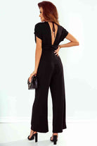 White Smoke Tied Open Back Plunge Jumpsuit Clothes