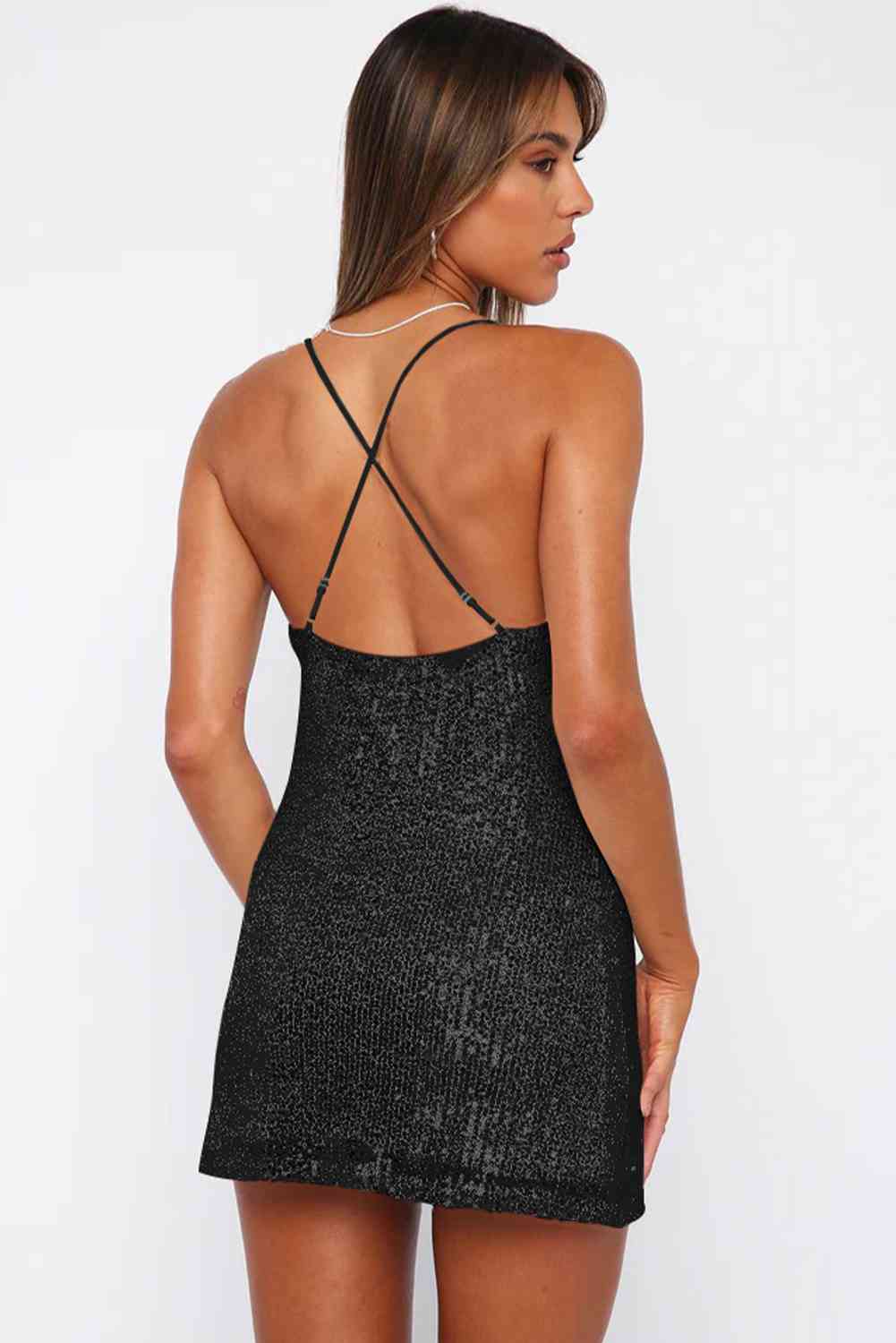 Dark Slate Gray Center Of Attention Cowl Neck Contrast Sequin Sleeveless Mini Dress Mini Dress