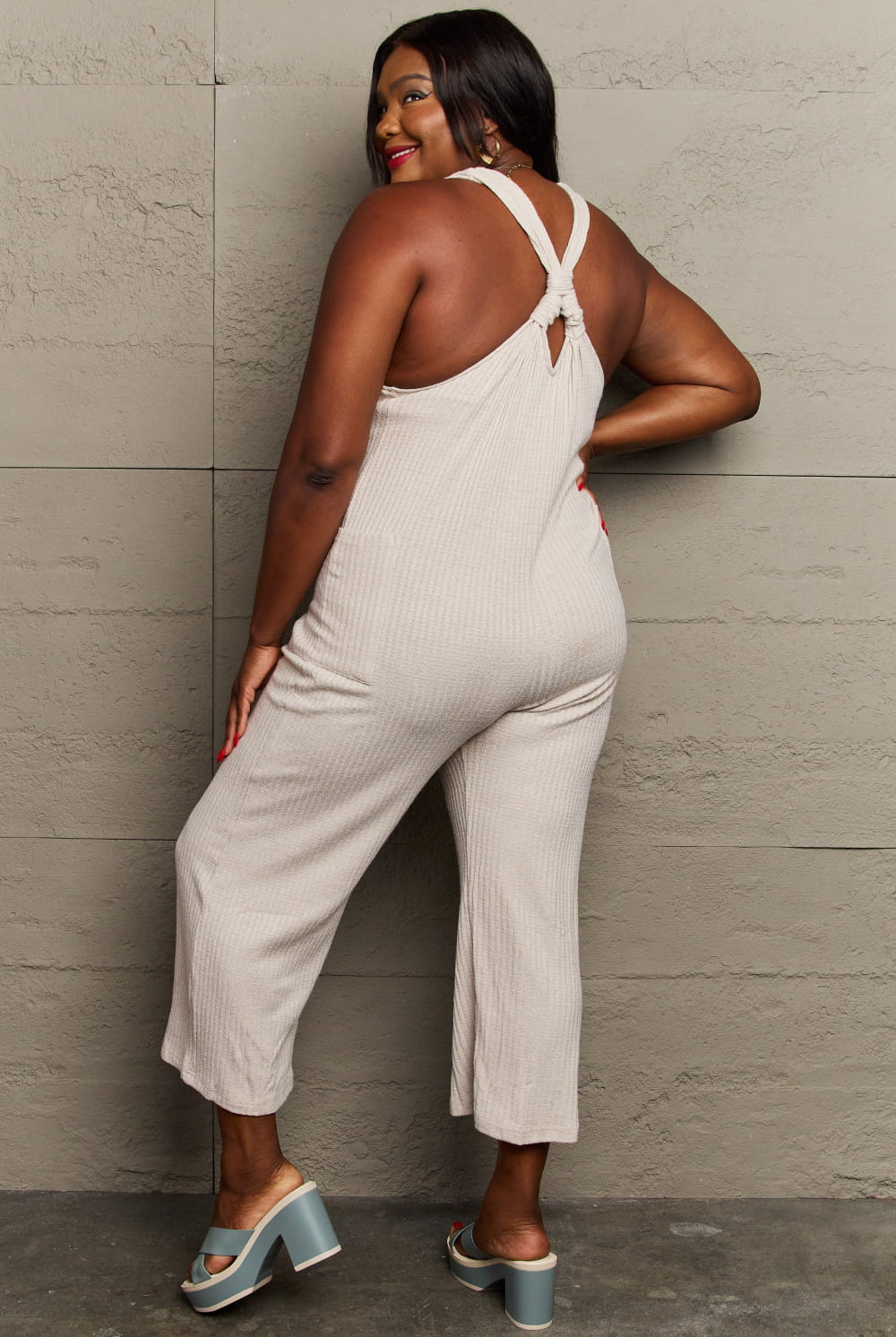 Rosy Brown Don't Get It Twisted Full Size Rib Knit Jumpsuit Jumpsuits & Rompers
