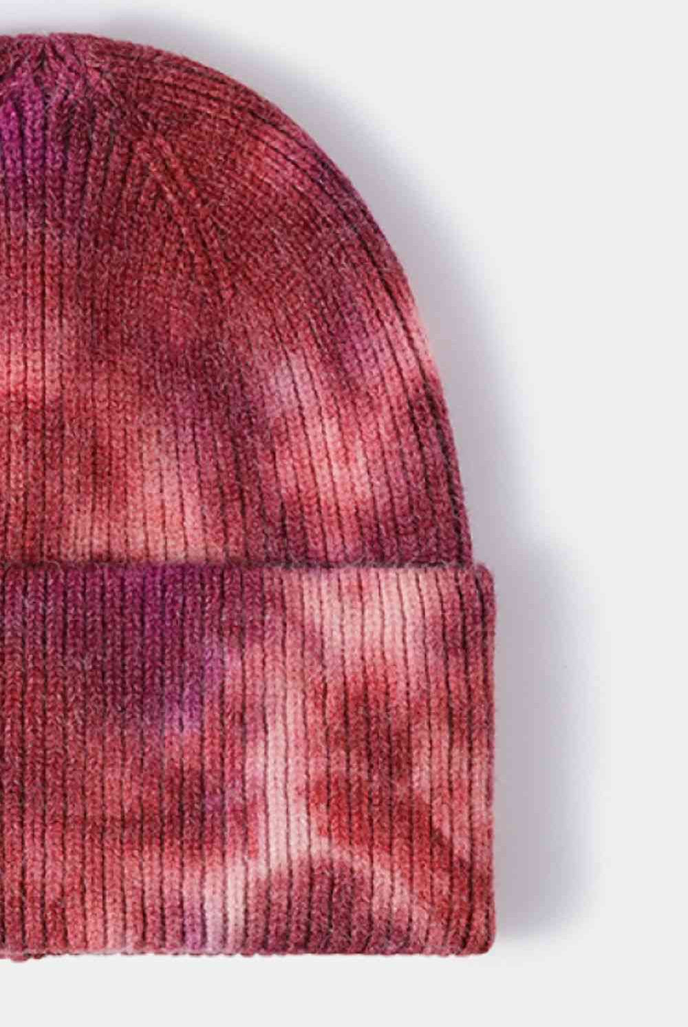 Lavender Tie-Dye Cuffed Rib-Knit Beanie Hat Winter Accessories