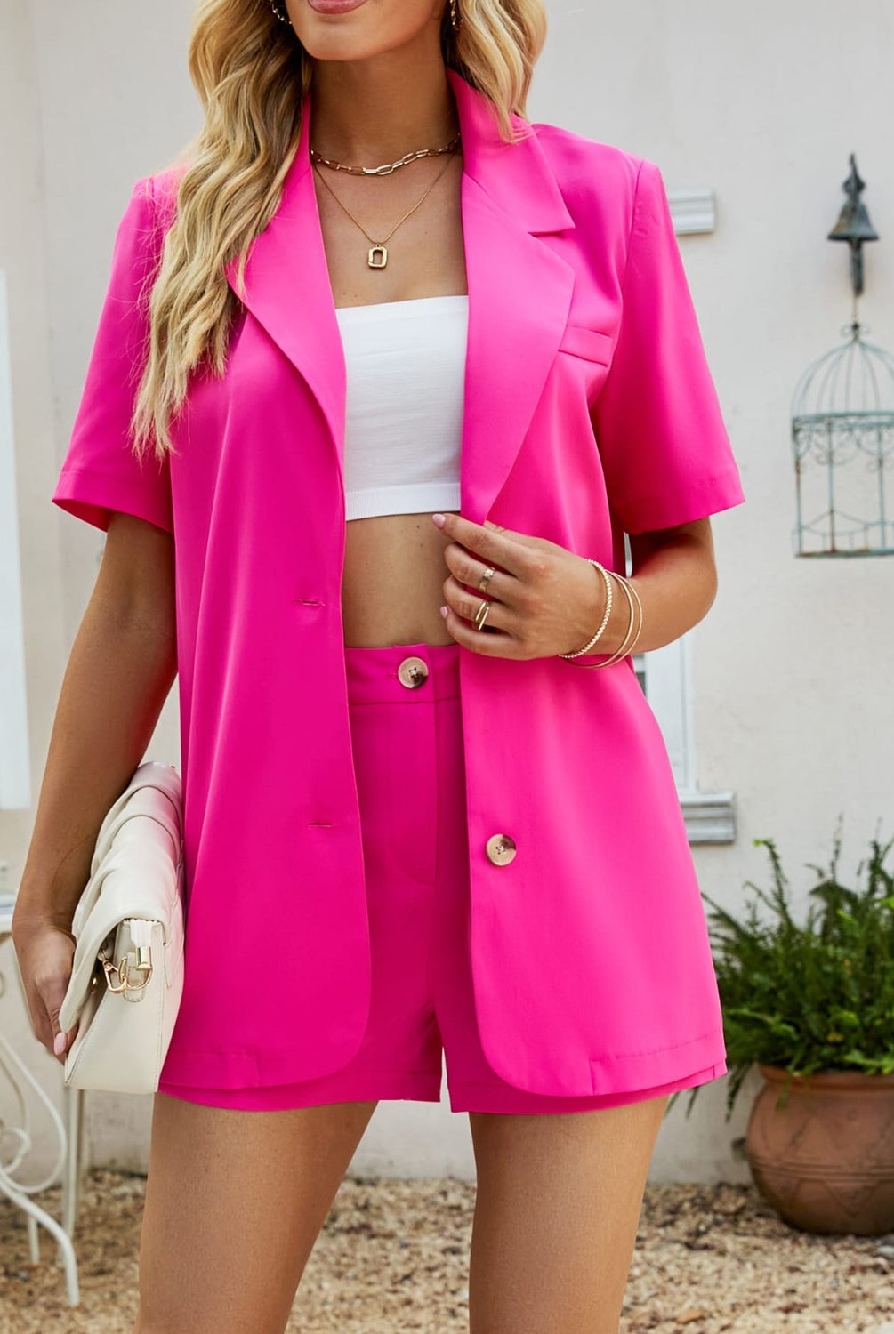 Maroon Barbie Swag Short Sleeve Blazer and Shorts Set Outfit Sets